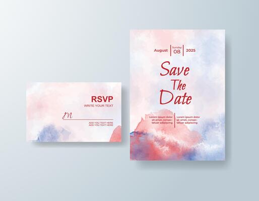 Blush Pink save the date card with artistic brush strokes