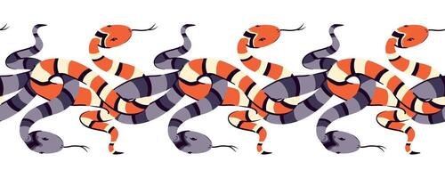 Horizontal seamless pattern of snakes with intertwined tails. illustration. Witch magic sign, symbol of wisdom and knowledge. Ancient symbol of occultism, magic, infinity, mysticism. vector