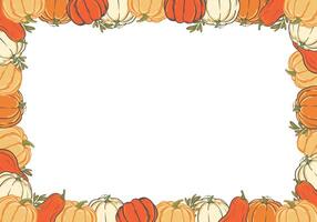 Rectangular frame made of colorful pumpkins, Halloween decoration. vertical template with autumn pumpkins for party invitations. vector