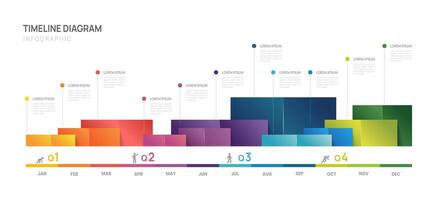 Modern business timeline infographic template with calendar, Gantt chart, and presentation diagram. vector