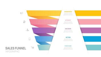 Infographic funnel Sales diagram template for business. Purchasing funnel chart timeline, digital strategy marketing data presentation, illustration. vector