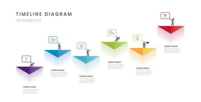 Business roadmap timeline infographic with 6 milestones triangle elements, diagram, and icon. vector