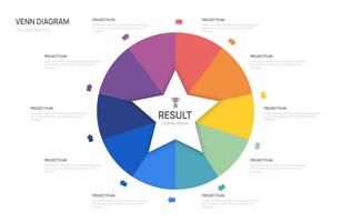 Venn diagram infographic star arrow chart template for business start up presentation with venn diagram elements illustration. vector