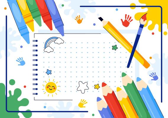 Flat Style Illustration for Coloring Book Celebration with Crayons and Pencils