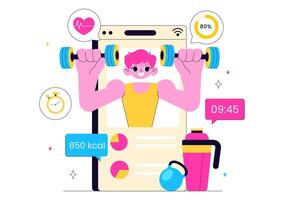 Digital Fitness Platform with Active People Attending Virtual Classes vector