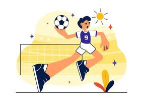 Handball Illustration of a Player in Action Scoring a Goal in Flat Cartoon Style vector