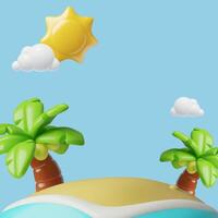 Tropical beach 3d background with coconut palm trees on empty sand sea shore vector