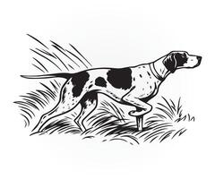 pointer dog illustration, a black and white drawing of a dog running through the grass vector