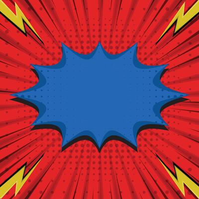 Pop art comic background, retro blank frame radial background with halftone effect illustration