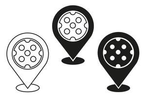 Set of combination of geolocation icon and pickleball ball in center black and white colors. Hand drawn monochrome pin location collection. Set of navigation markers for pickleball theme design. vector