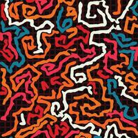 Colorful Hand Drawn Maze Pattern with Abstract Lines and Dark Background for Modern Design vector