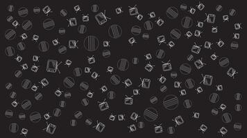 Seamless Retro TV and Line Circle Pattern in Monochrome on Black Background vector