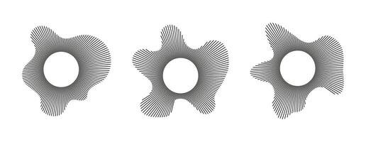 Radial wavy frames. Circular waves. Sound lines patterns. Sound circle rings. Radial rays. Trendy design elements. Equalizer logotype icons, radial spectrum. Voice flat symbol. Depicting audio music. vector