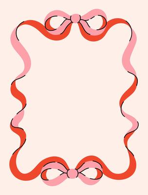 Coquette frame of cute pink ribbons and charming bows. Flat design trendy border template. Holiday decor with bowknots. Vintage background for greeting cards, invitations
