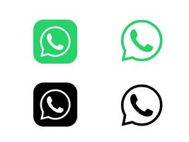 Various styles of whatsapp messaging app icons in green and black flat designs vector