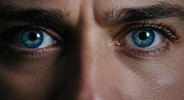 a close up of a man's eyes with blue eyes photo