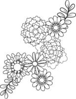 Floral bouquet line art for coloring and design. vector
