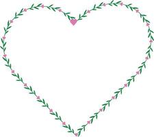 Heart shape made of green branches and pink hearts. vector