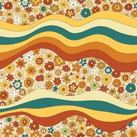 Retro floral seamless pattern with wavy lines. vector