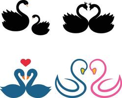 Swan Couples in Love Romantic Illustrations. vector