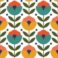 Seamless floral pattern with abstract tulip flowers and leaves. vector