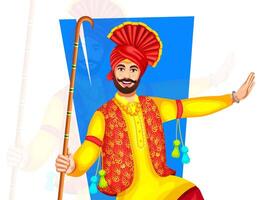 A Bhangra dancer holding the Daang Bhangra instrument and performing Bhangra steps during an event vector