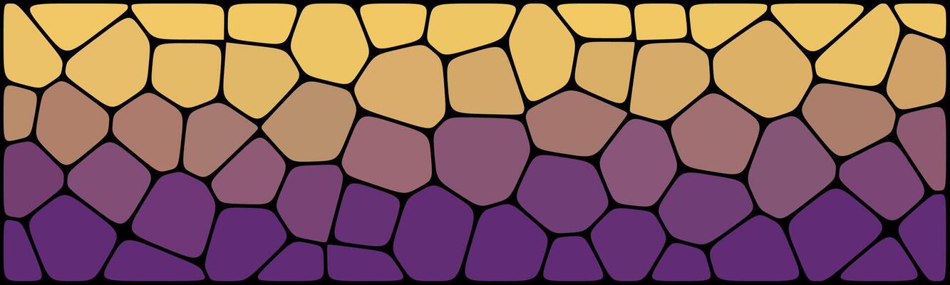 A mosaic pattern with irregular polygon shapes in a gradient from yellow to deep purple, resembling stained glass or stylized stone texture.