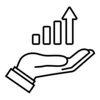 Hand with growth chart icon. Outline hand with growth chart icon for web design isolated on white background vector