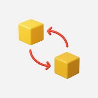 Two yellow cubes with arrows indicating a connection and transition. vector