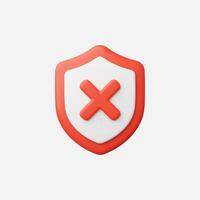 A 3D shield icon with a red cross, symbolizing a security alert. vector