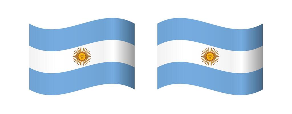 Set of waving flag shapes in 3D graphic style. Creative flag of Argentina. Web icons. Badge design. Sports or business concept.