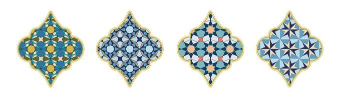 Decorative Islamic window design features intricate geometric patterns and vivid colors vector