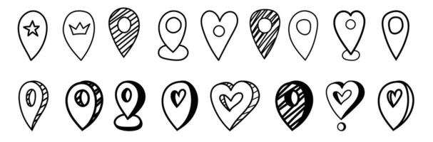 Creative collection of hand-drawn map markers showcasing various unique designs vector