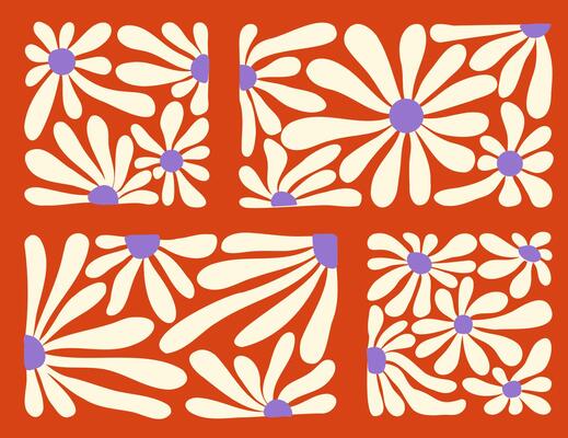 Colorful wave pattern featuring flowers typical of 70s design style and aesthetics