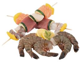 Fresh shrimp with yellow lime cut out isolated white background with clipping path photo