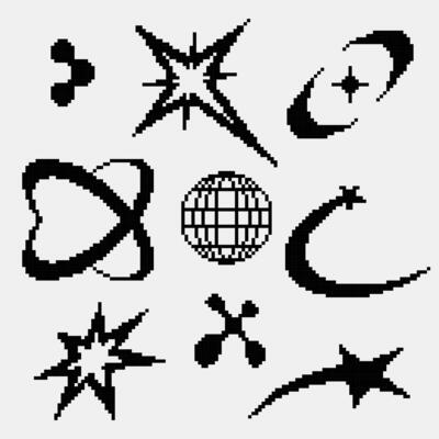 A set of black pixel art inspired Y2K elements perfect for streetwear fashion design