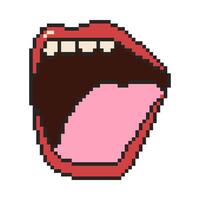 8 bit screaming mouth icon. Pixel art object. Retro 80s,90s game graphics. vector