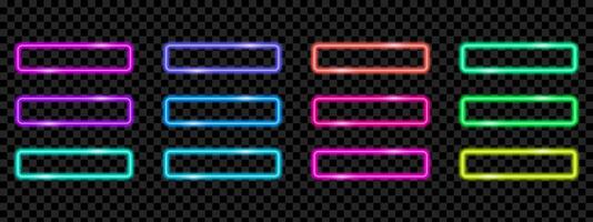 Neon light button frames with vibrant glow. Isolated elements for interface design. vector