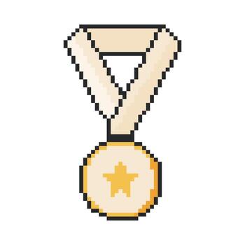 Medal icon. Pixel art object in 8 bit style. Retro 80s,90s game graphics. vector