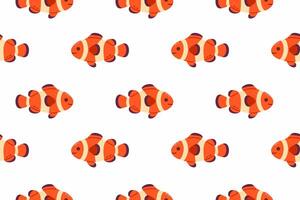 Tropical underwater pattern with orange clownfish repeated on white background, suitable for children and ocean themes vector