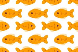 Seamless pattern with small yellow fish on white background, designed for playful ocean-themed designs vector