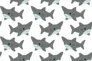 Simple seamless pattern featuring gray sharks swimming on a white background, perfect for marine-themed projects vector