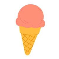 Peach-colored ice cream scoop in waffle cone on white background, perfect for fruity dessert themes and summer food projects vector