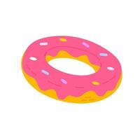 Inflatable pool float shaped like a pink donut with yellow frosting and sprinkles, great for summer product mockups and swim visuals vector