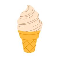 Soft serve ice cream in a cone with beige swirl on white background, ideal for sweet food visuals, packaging, and dessert themes vector