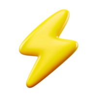 3d Yellow Lightning Thunder bolt icon isolated on transparent background. 3d rendering Cartoon plastic style png