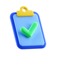 3d Clipboard with checkmark icon isolated on transparent background. 3d rendering Cartoon plastic style png