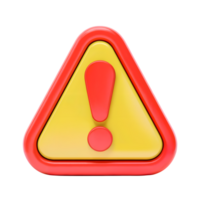 3d alert warning caution sign attention icon isolated on transparent background. 3d rendering Cartoon plastic style png