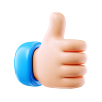 3d Like Thumb up Hand Gesture icon isolated on transparent background. 3d rendering Cartoon plastic style png