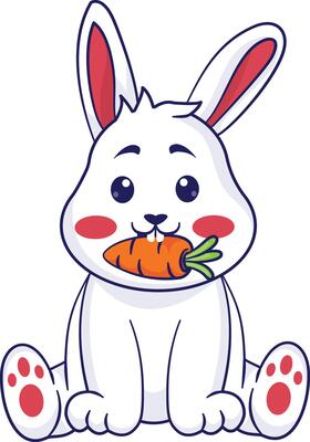 Illustration of Cute Rabbit Holding Carrot on White Background